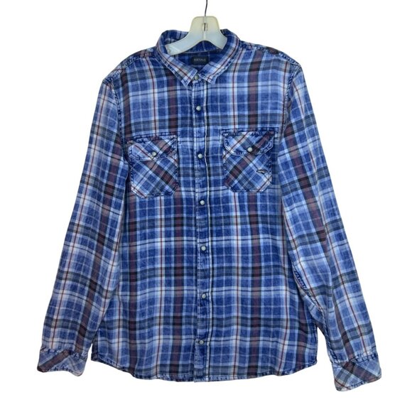 Buffalo David Bitton Men’s L Blue Plaid Long Sleeve Pearl Snap Lightweight - Picture 1 of 11